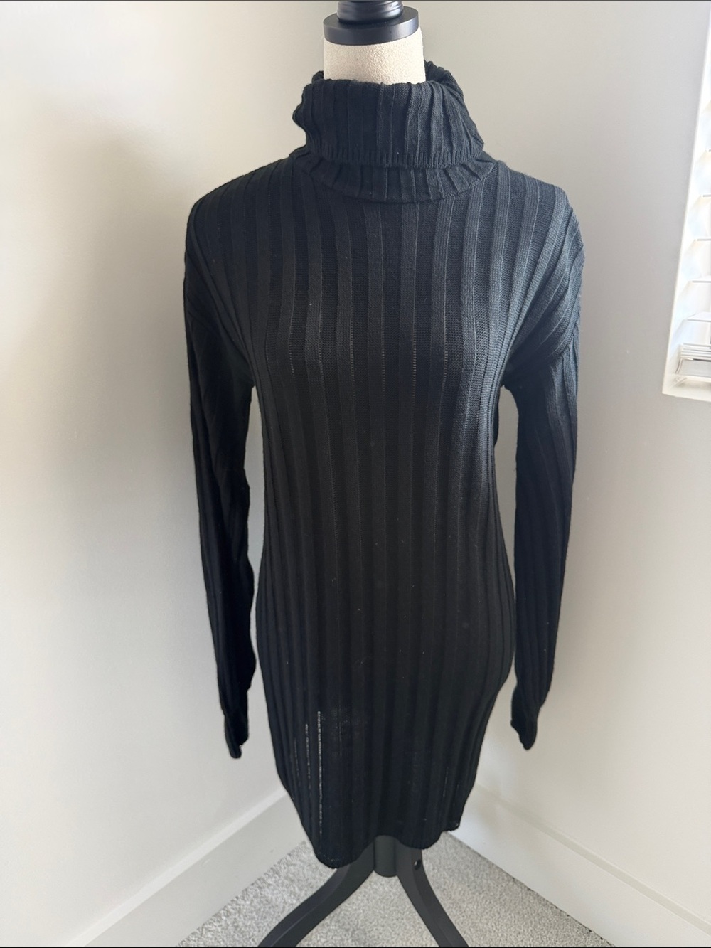 PrettyLittleThing Black Ribbed Turtleneck Sweater Dress